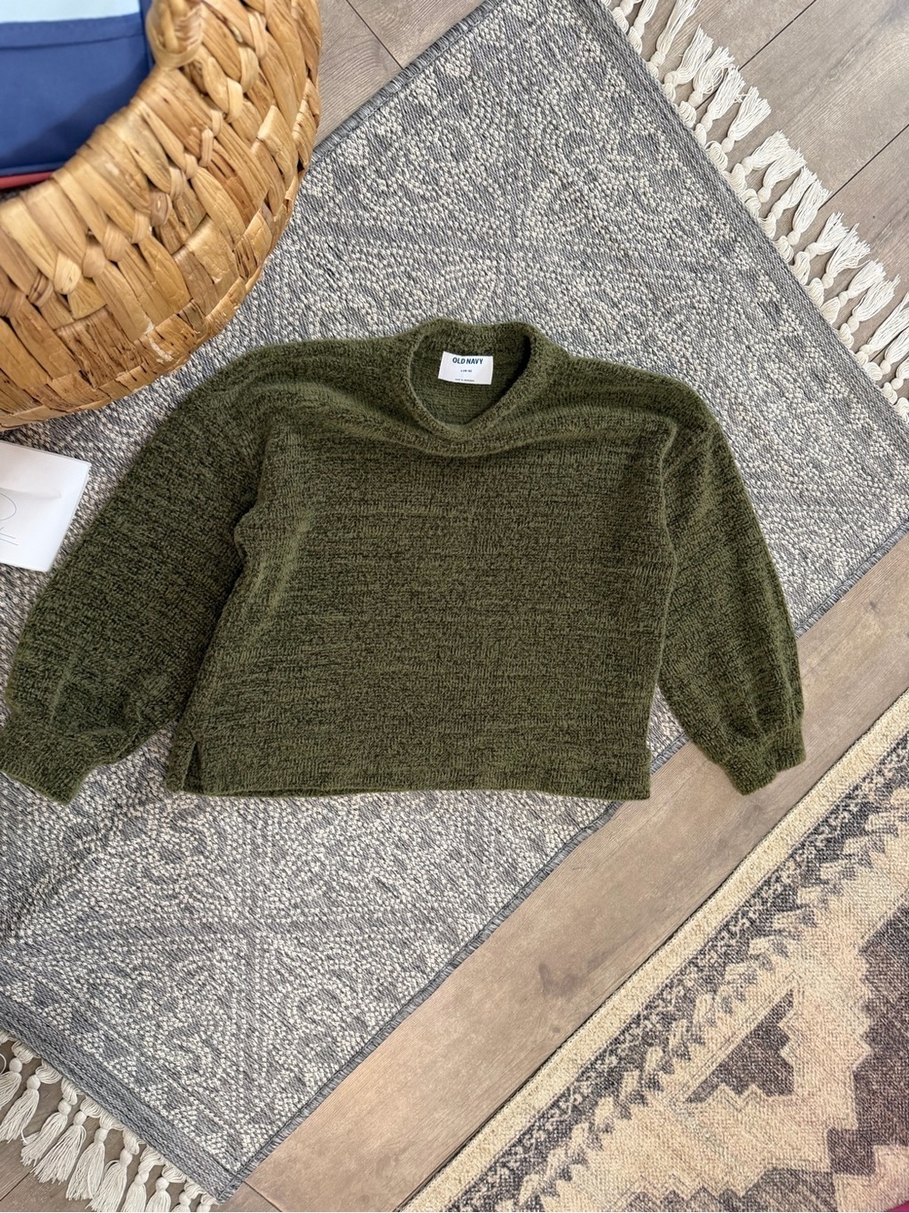 New Old Navy Girls Cozy Mock-Neck Chenille Sweater Olive Green Large - Picture 8 of 13